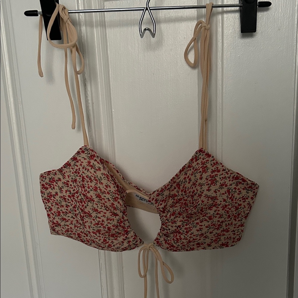Princess Polly Red Floral Tie-Front Bralette on Cream
